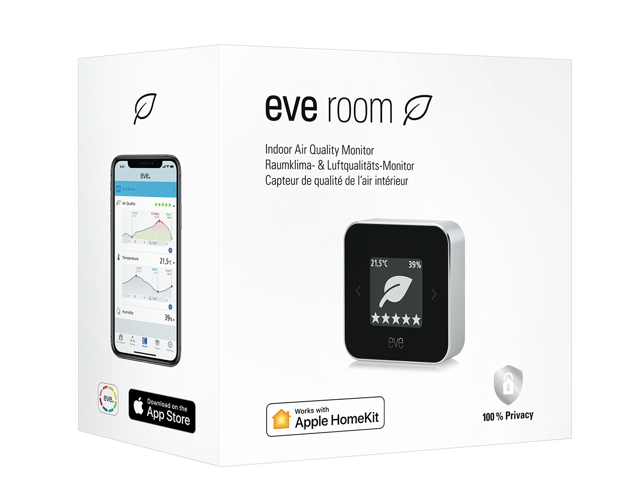 Capteur de qualité de l'air intérieur EVE ROOM - Technologie Apple HomeKit  Bluetooth Thread
